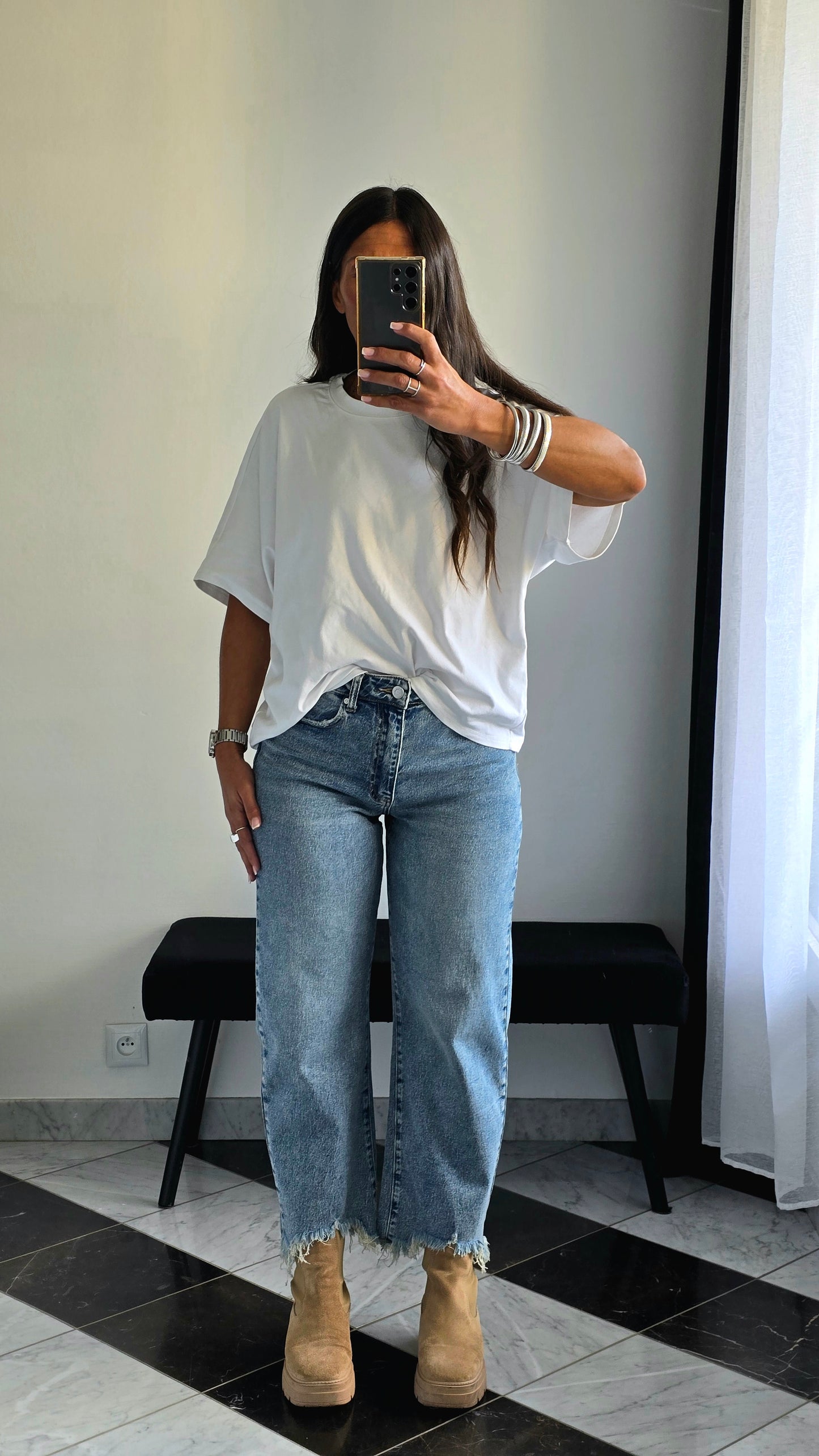 Jean Balloon Crop – Délavé Bleu Authentique