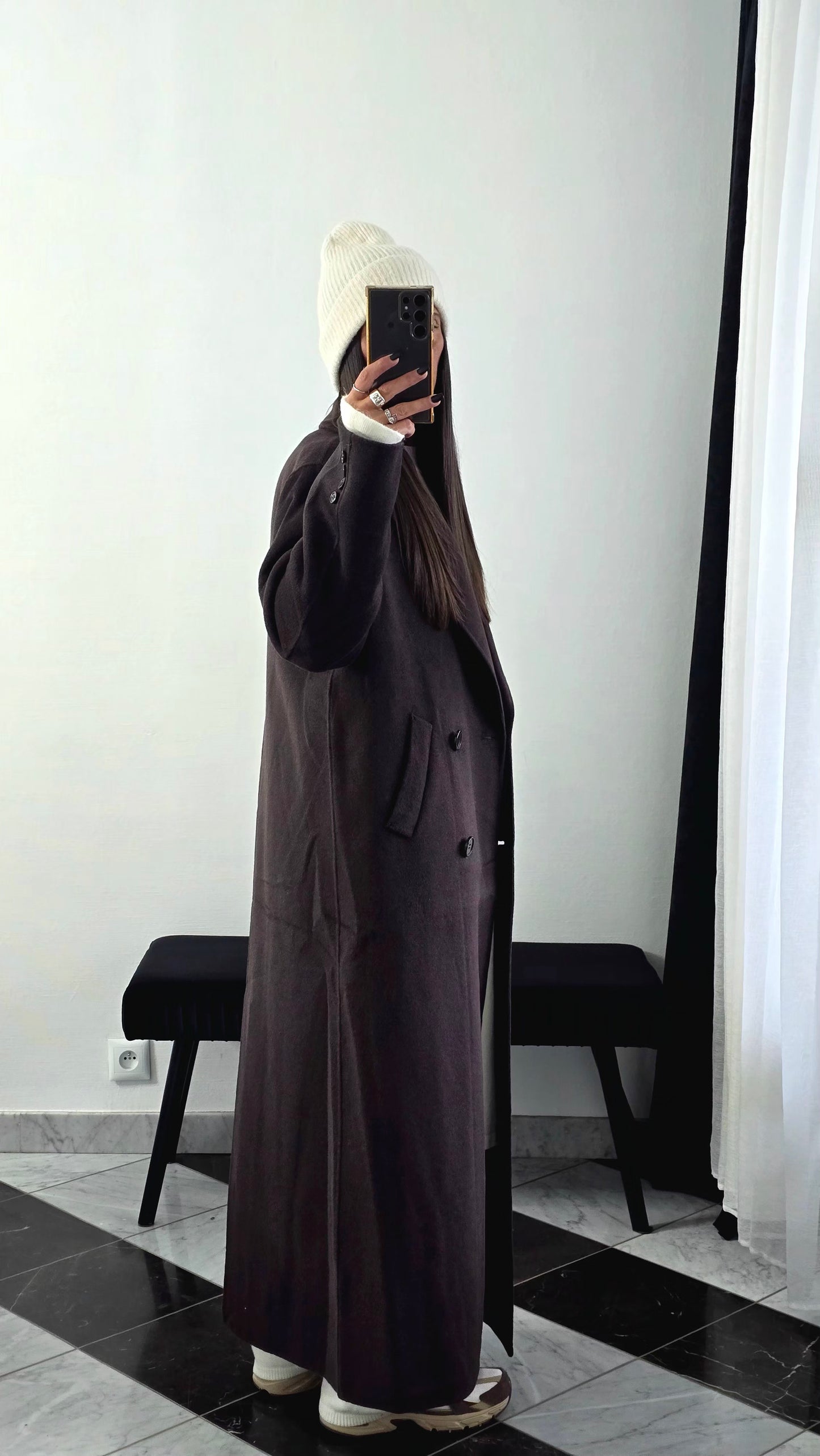Manteau Extra Long en Laine – Chocolat