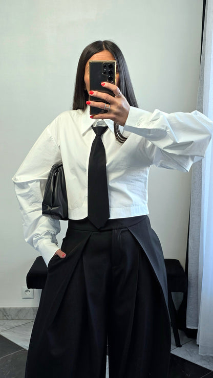 Chemise crop avec cravate amovible – blanc