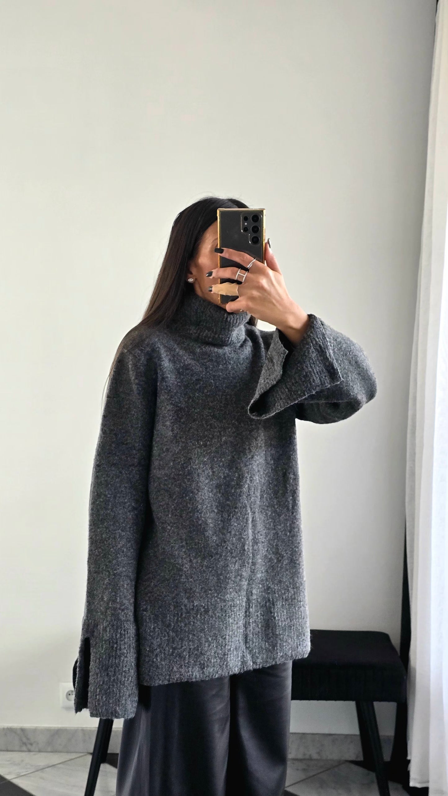 Pull Oversize Fentes – Gris Anthracite