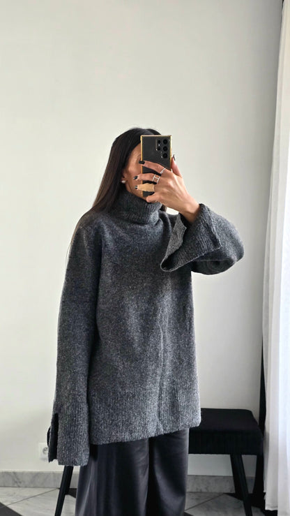 Pull Oversize Fentes – Gris Anthracite