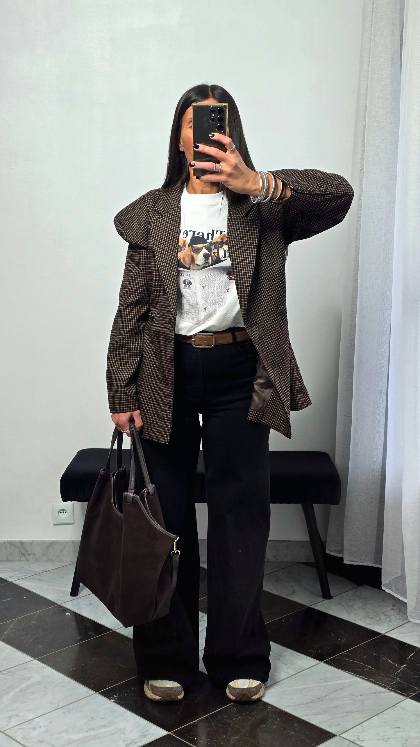 T-shirt blanc imprimé chien oversize en coton – style casual chic