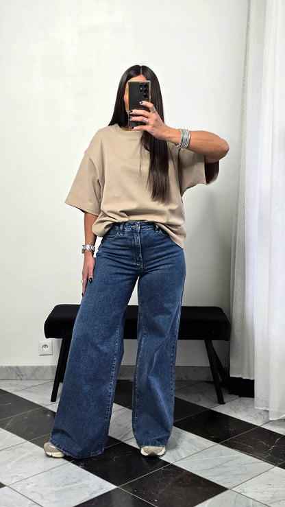 T-shirt à épaulettes taupe en coton épais