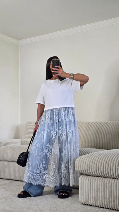 T-shirt dentelle signature – blanc lumineux