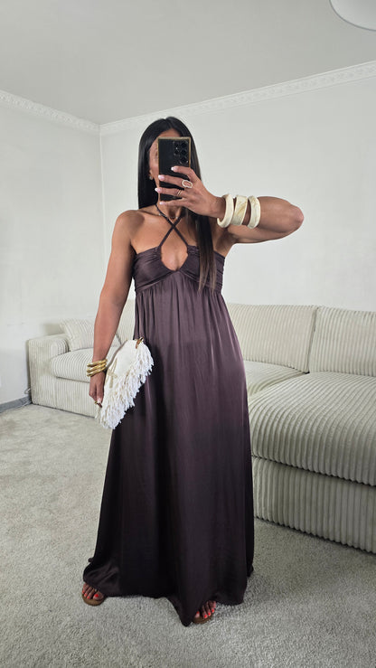 Robe longue dos nu - chocolat