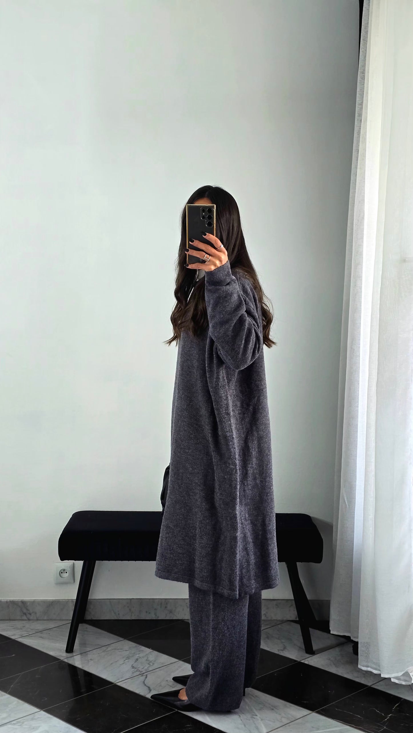 Ensemble Robe + Pantalon Maille Épais – Gris Anthracite