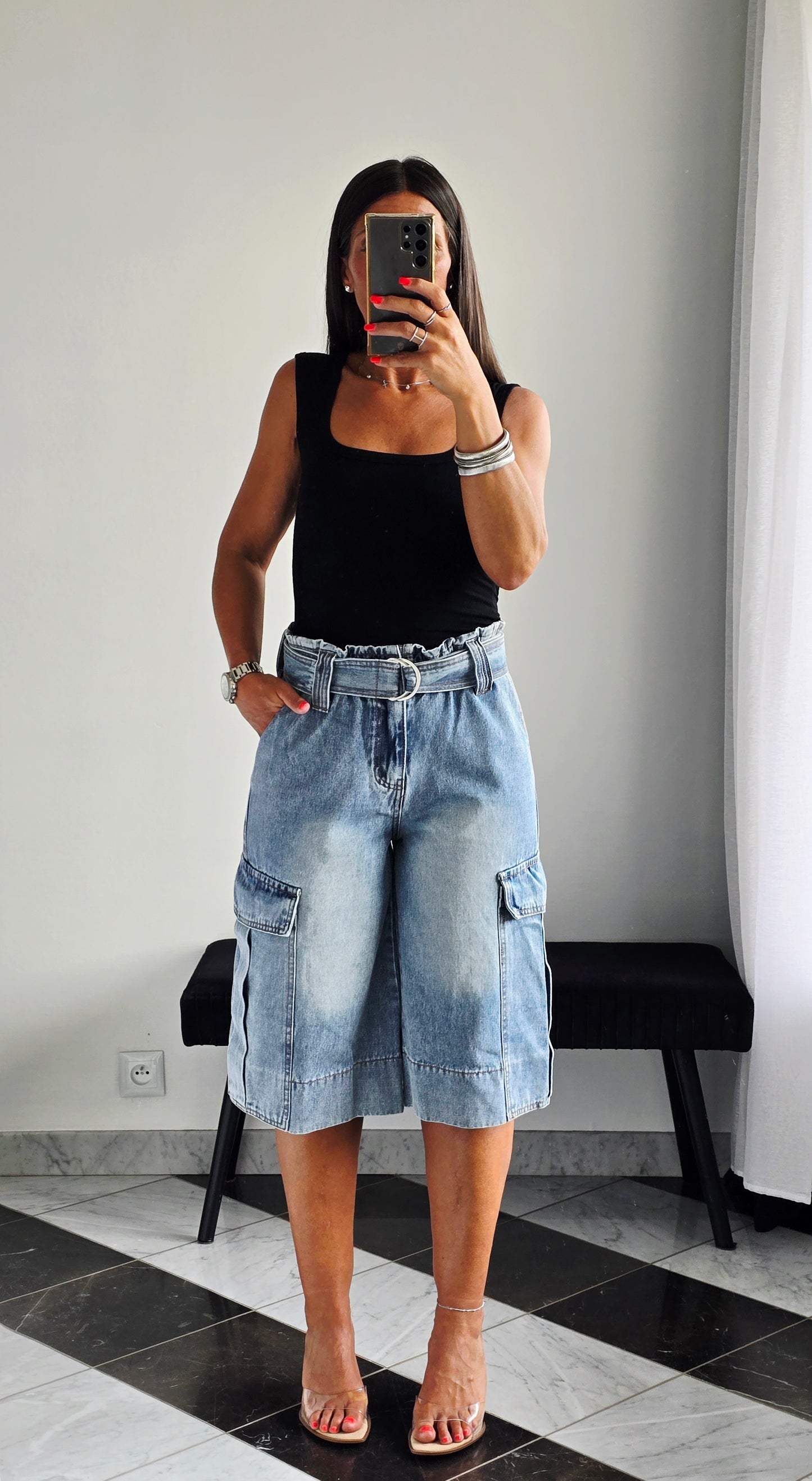 Bermuda cargo ceinturé – Détail paperbag