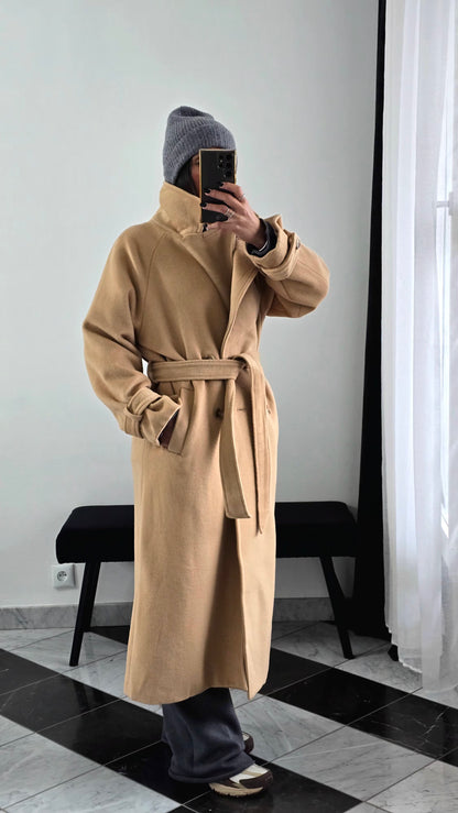 Manteau Long Ceinturé – Camel