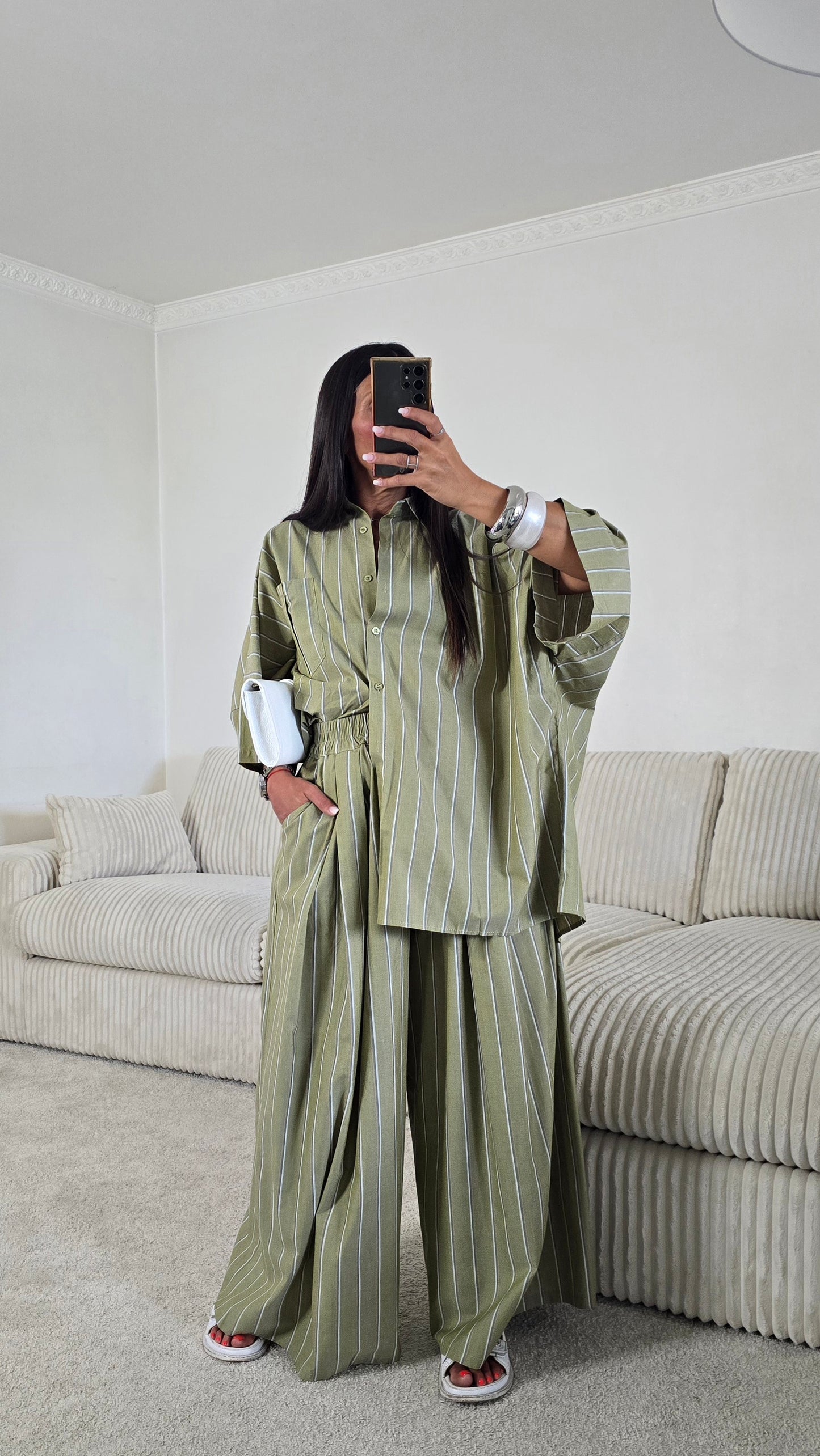 Ensemble rayures – kaki sauge