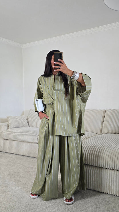 Ensemble rayures – kaki sauge