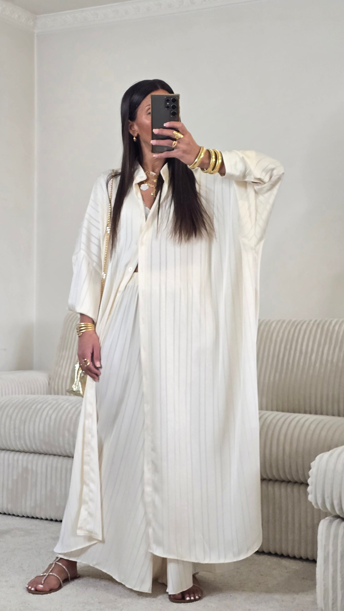 Ensemble satin texturé fluide – écru doux