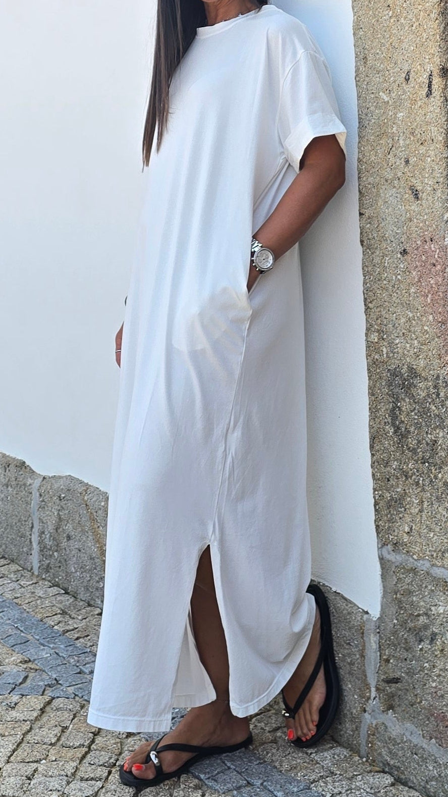 Robe T-shirt longue blanc cassé – fabrication italienne