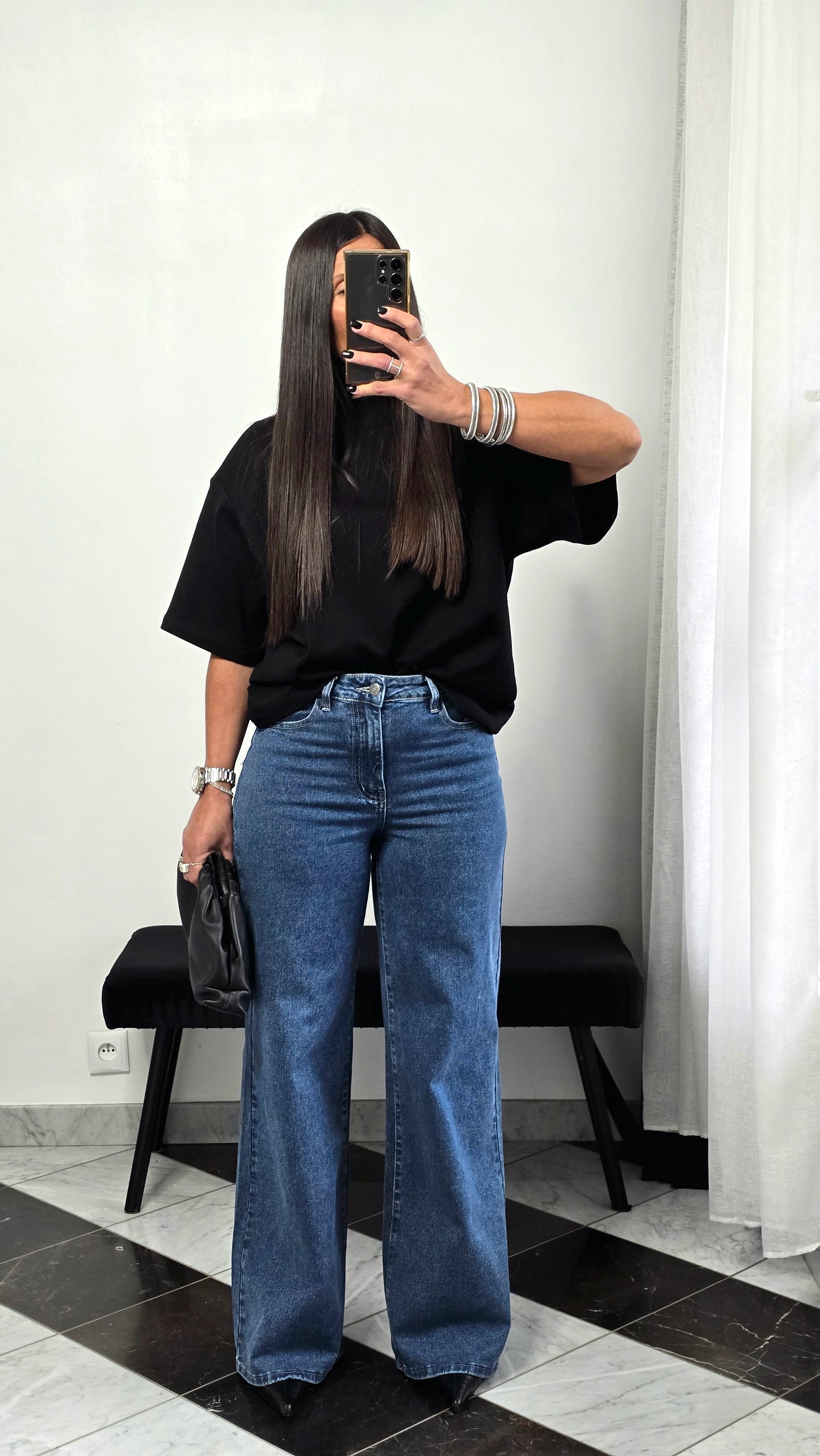T-shirt à épaulettes noir en coton épais