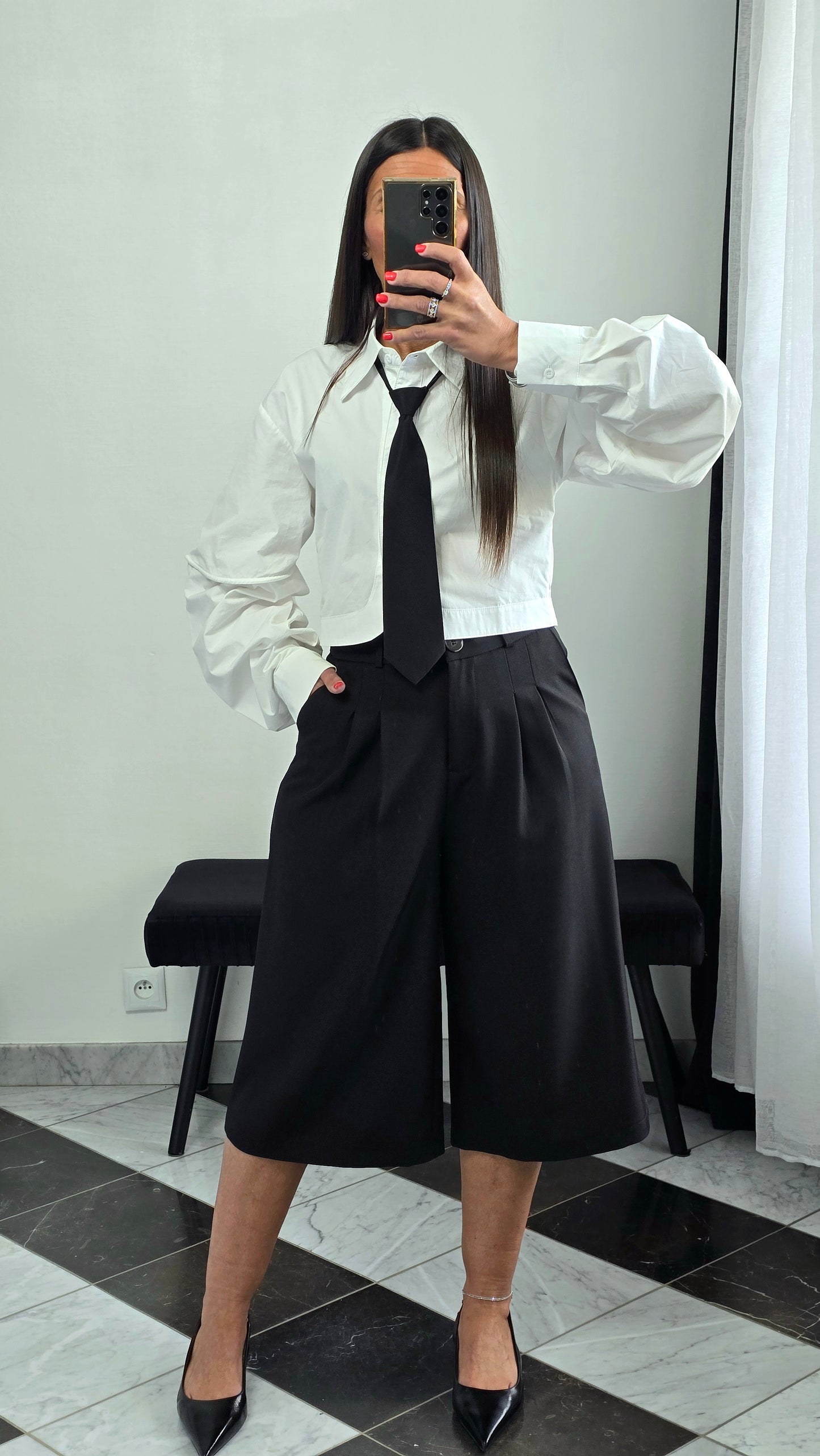 Chemise crop avec cravate amovible – blanc