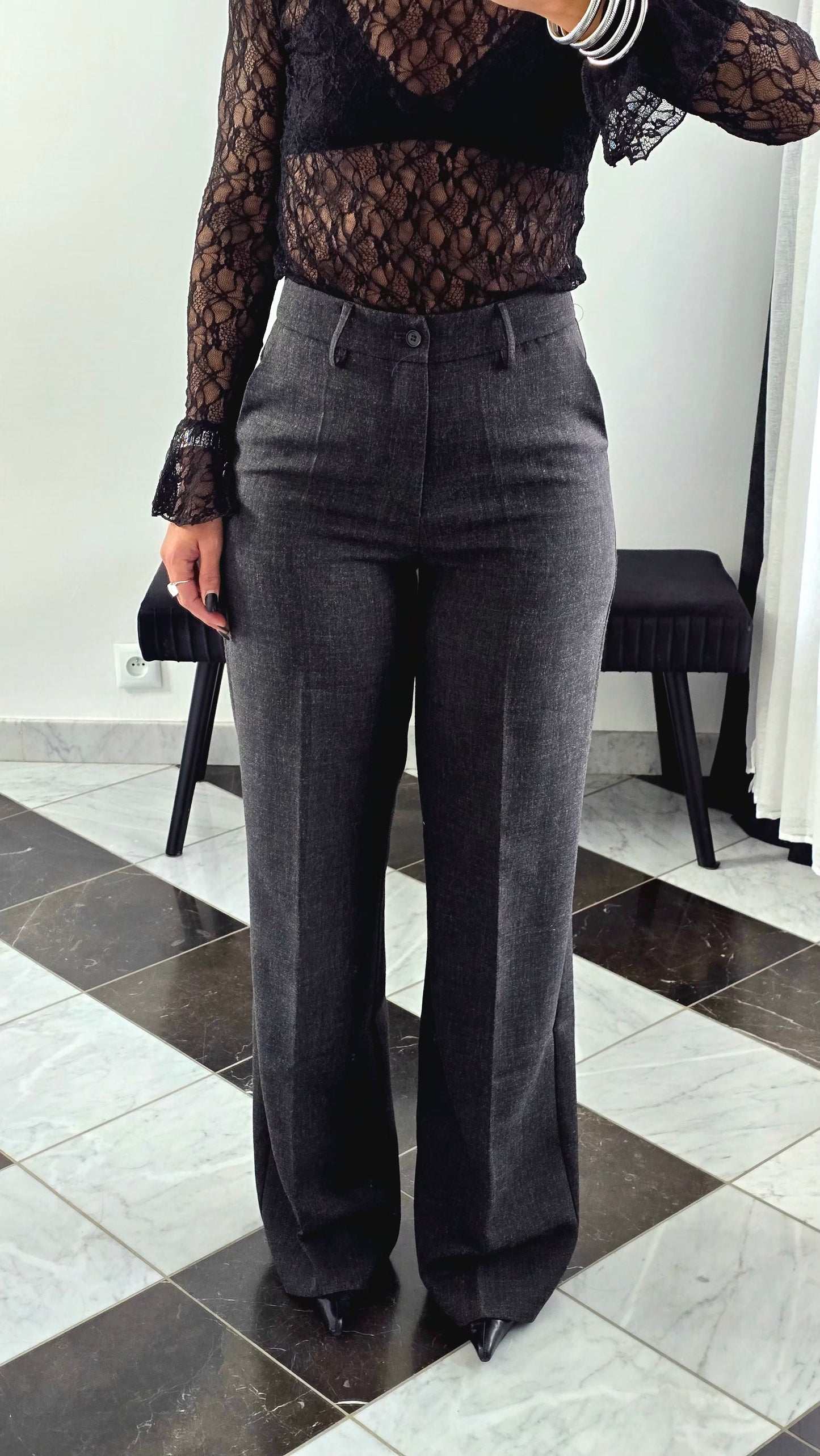 Pantalon Tailoring Droit – Gris Anthracite Chiné
