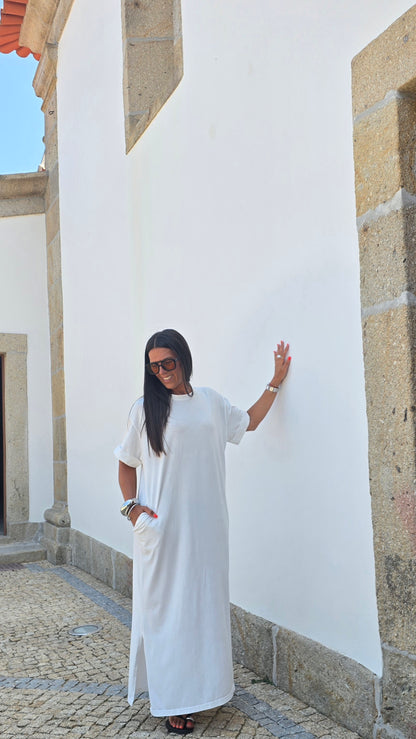 Robe T-shirt longue blanc cassé – fabrication italienne