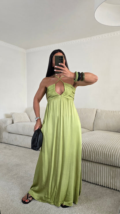 Robe longue dos nu - vert olive