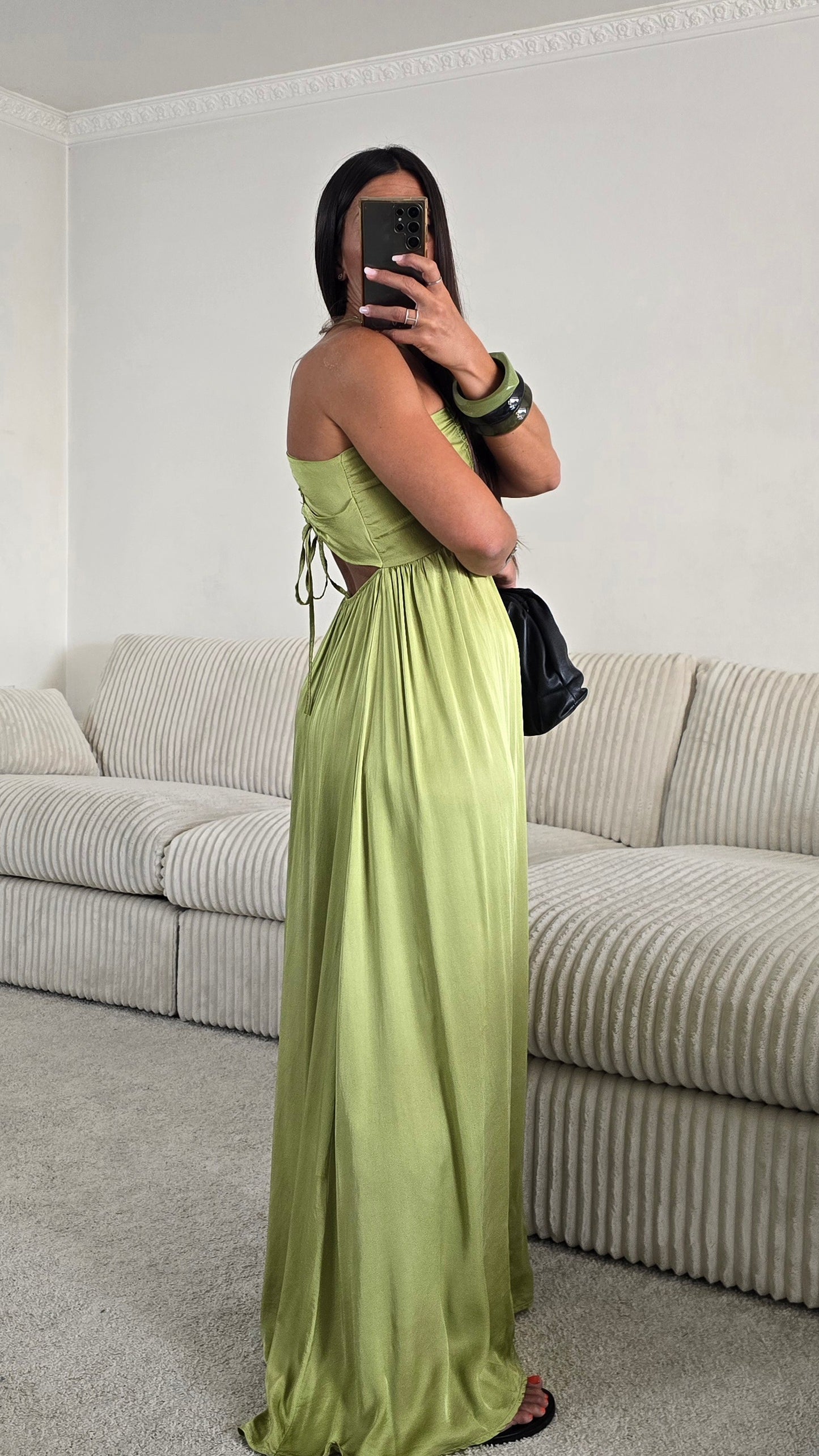 Robe longue dos nu - vert olive