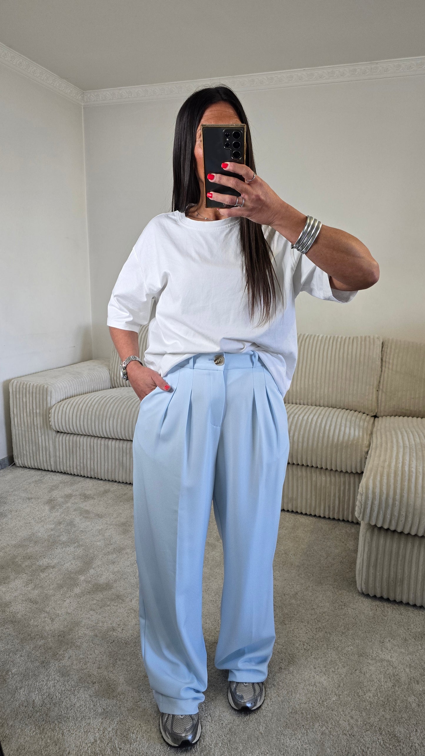Pantalon tailoring fluide bleu ciel