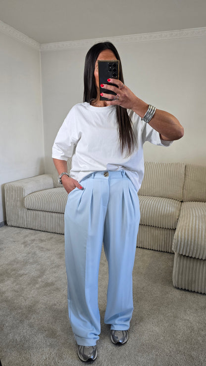 Pantalon tailoring fluide bleu ciel