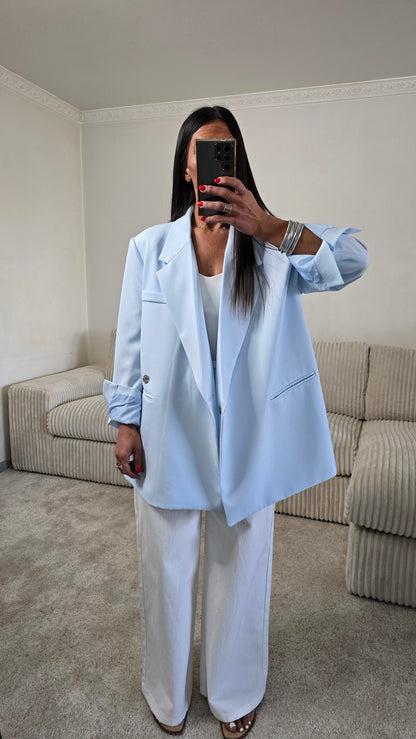 Blazer croisé oversize bleu ciel