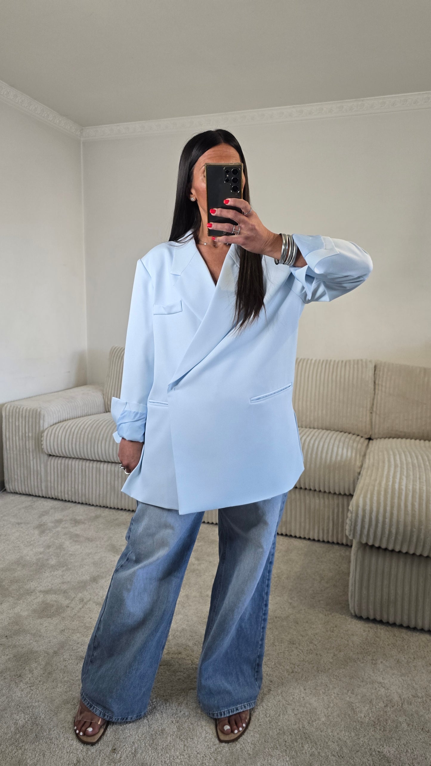 Blazer croisé oversize bleu ciel