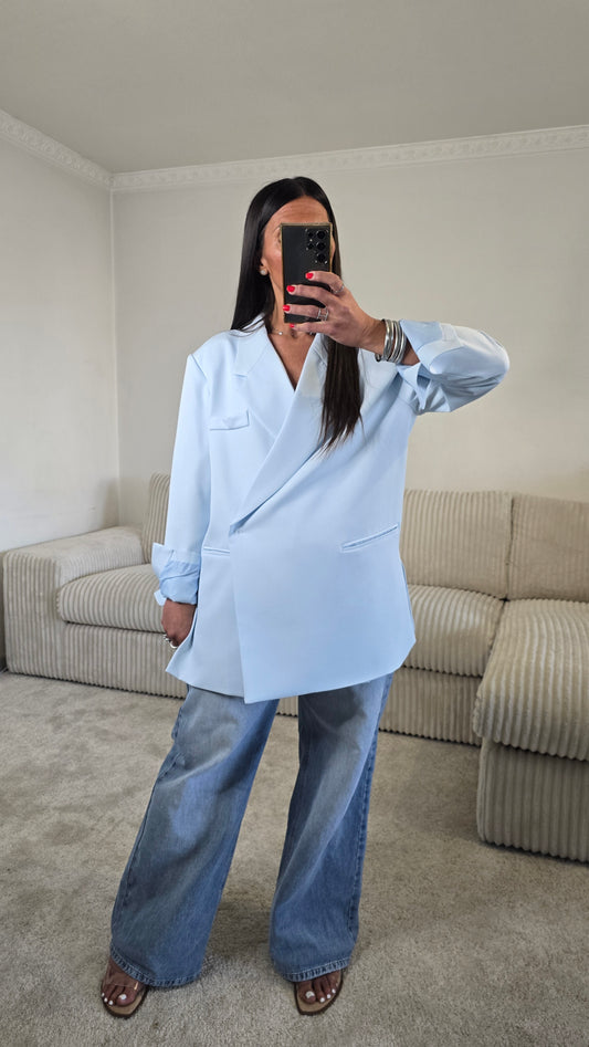 Blazer croisé oversize bleu ciel