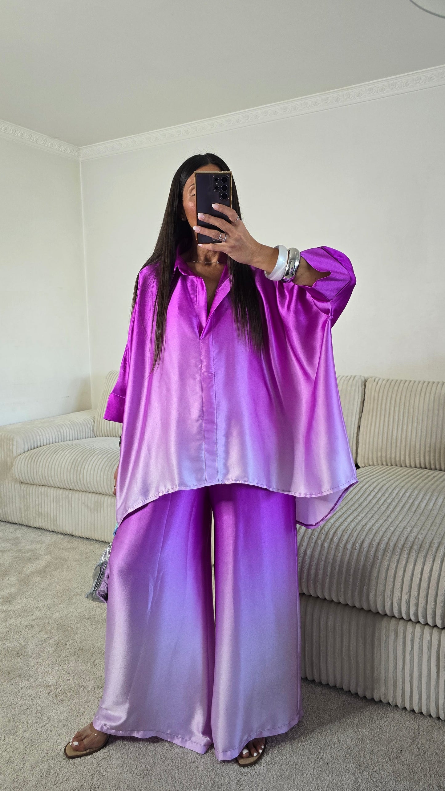 Chemisier satiné dégradé violet – fabrication française