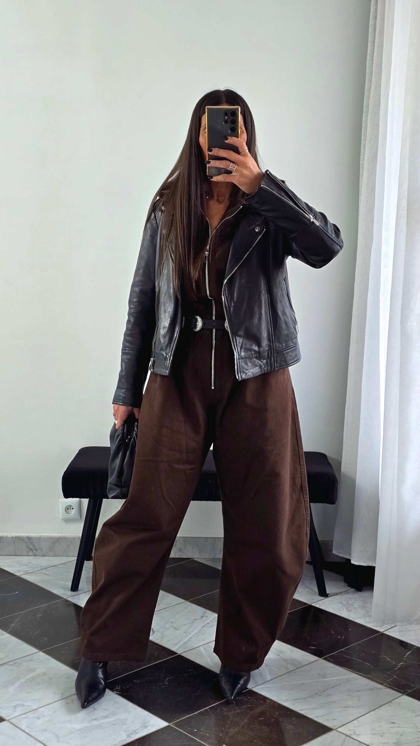 Combinaison chocolat en coton – zip & capuche