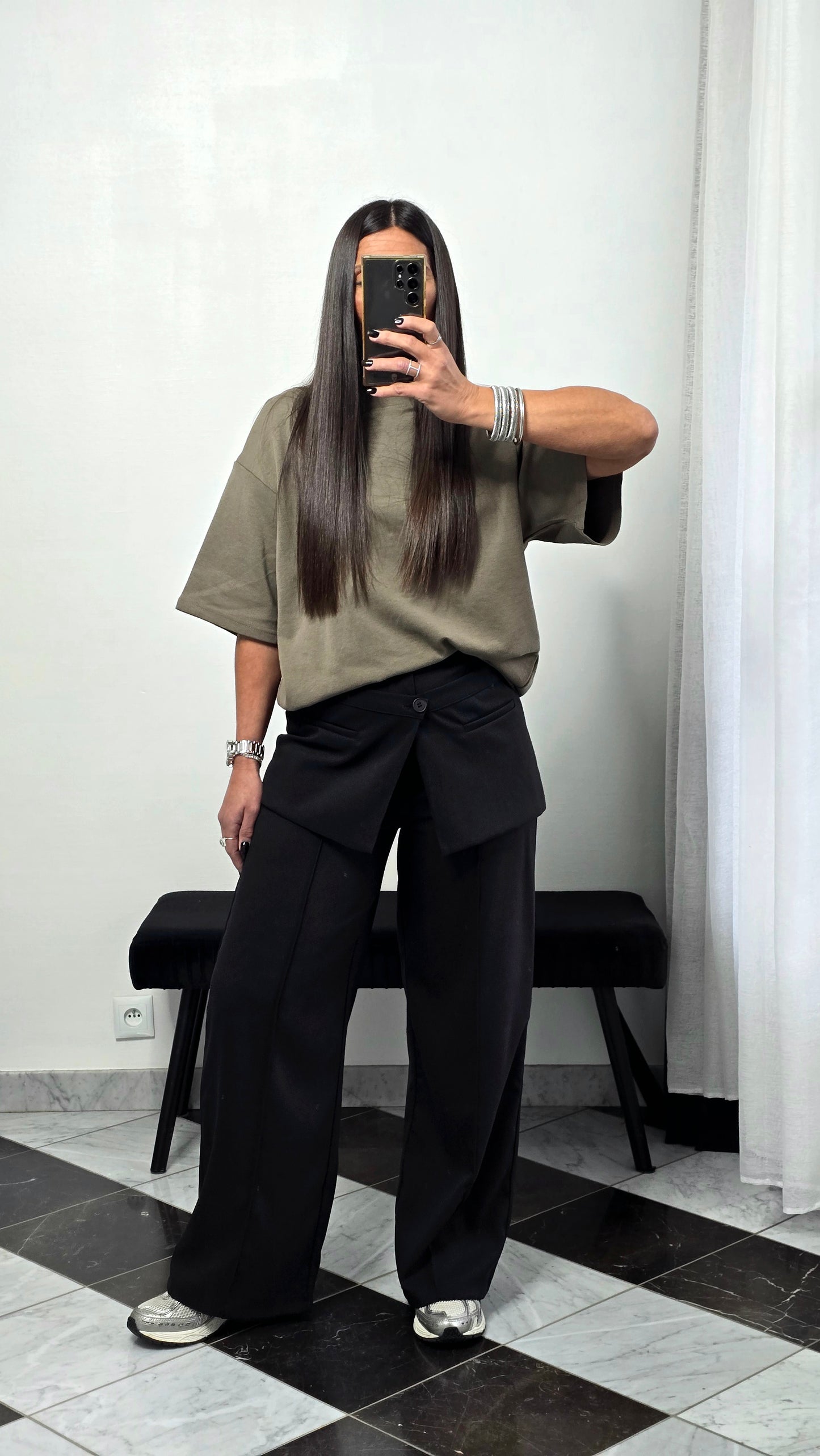 T-shirt à épaulettes kaki en coton épais