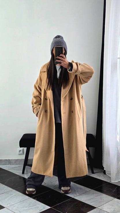 Manteau Long Ceinturé – Camel