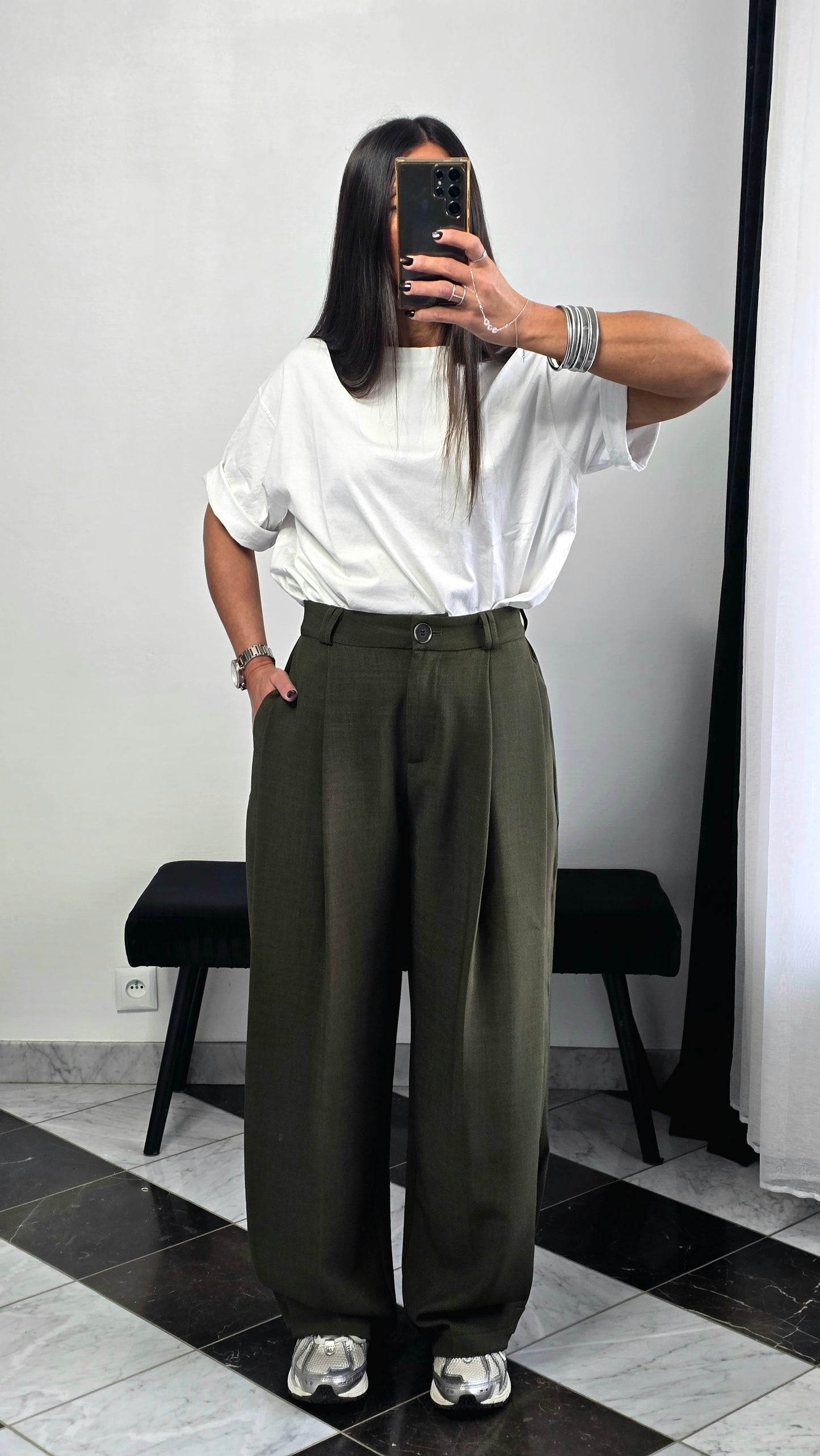 Pantalon wide leg vert feuille