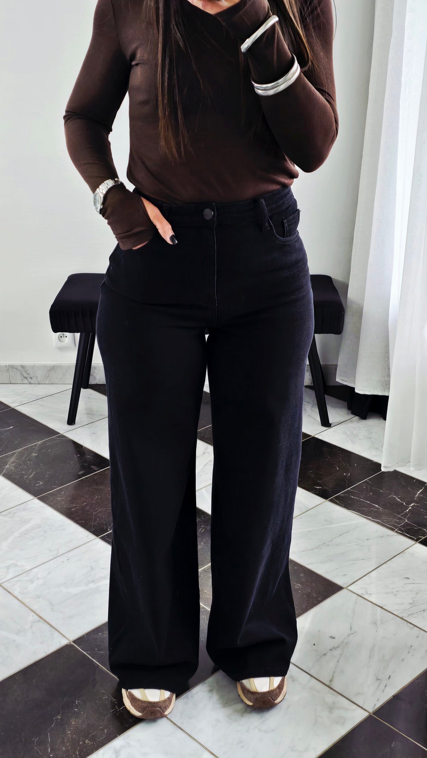 Jean palazzo noir taille haute