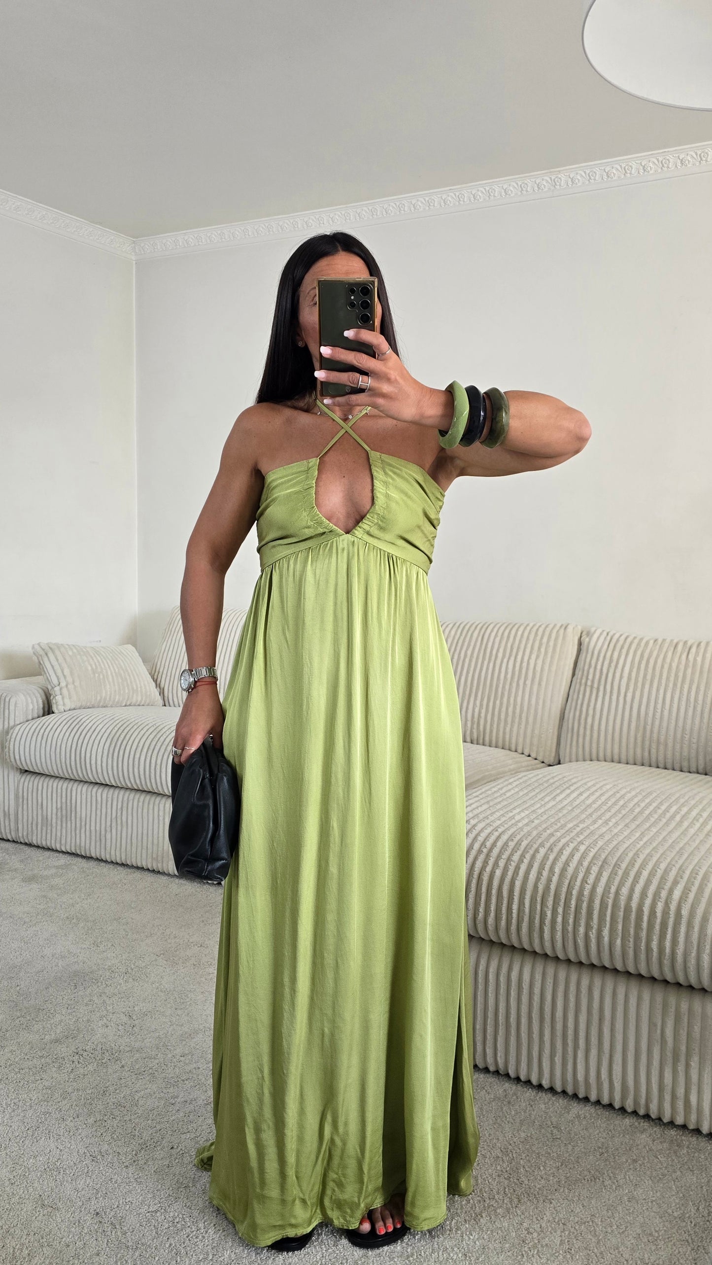 Robe longue dos nu - vert olive