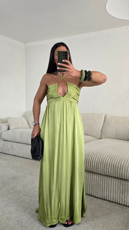 Robe longue dos nu - vert olive