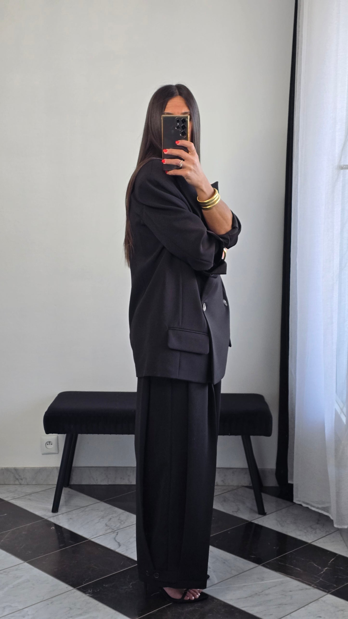 Blazer oversize noir – coupe tailoring structurée & double boutonnage