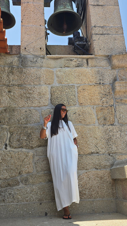 Robe T-shirt longue blanc cassé – fabrication italienne