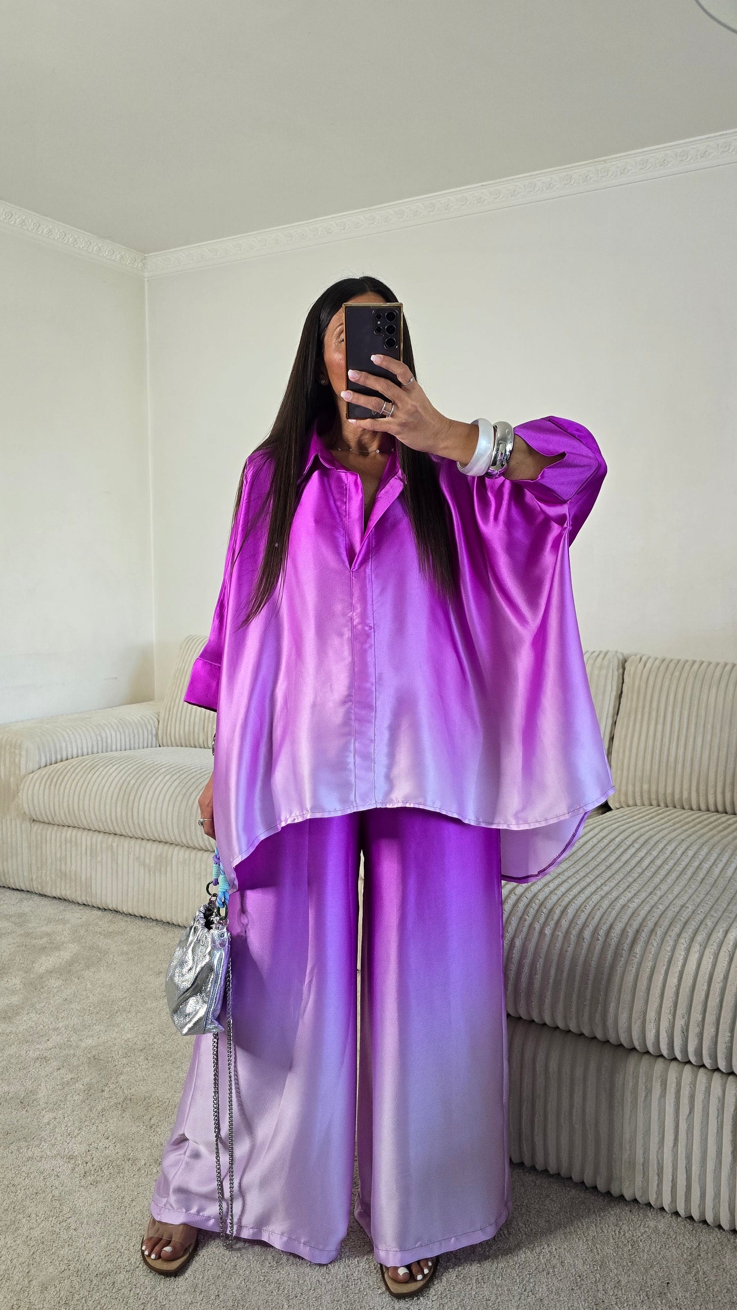 Chemisier satiné dégradé violet – fabrication française