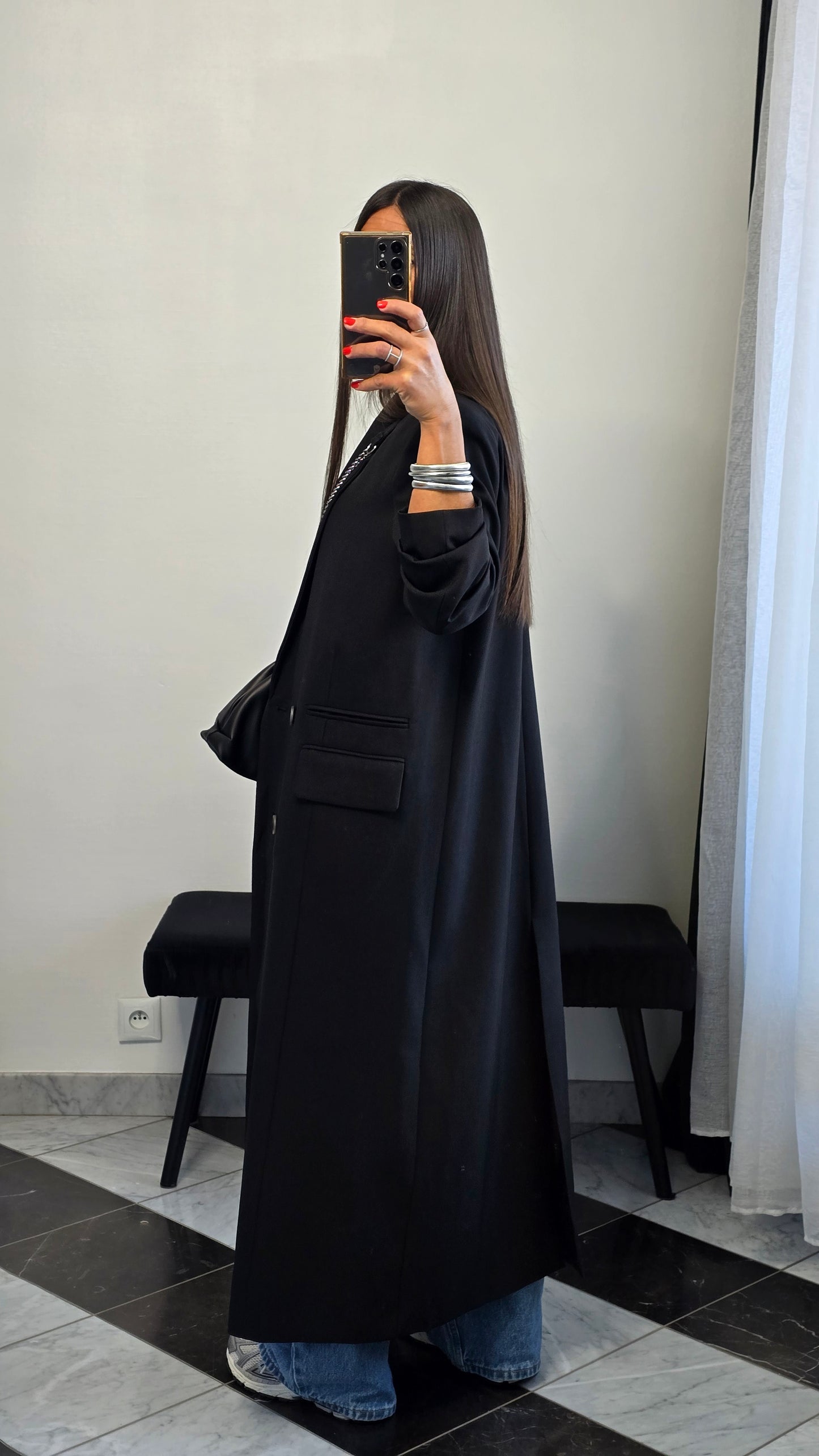 Blazer long oversize noir – coupe signature SOÉLA