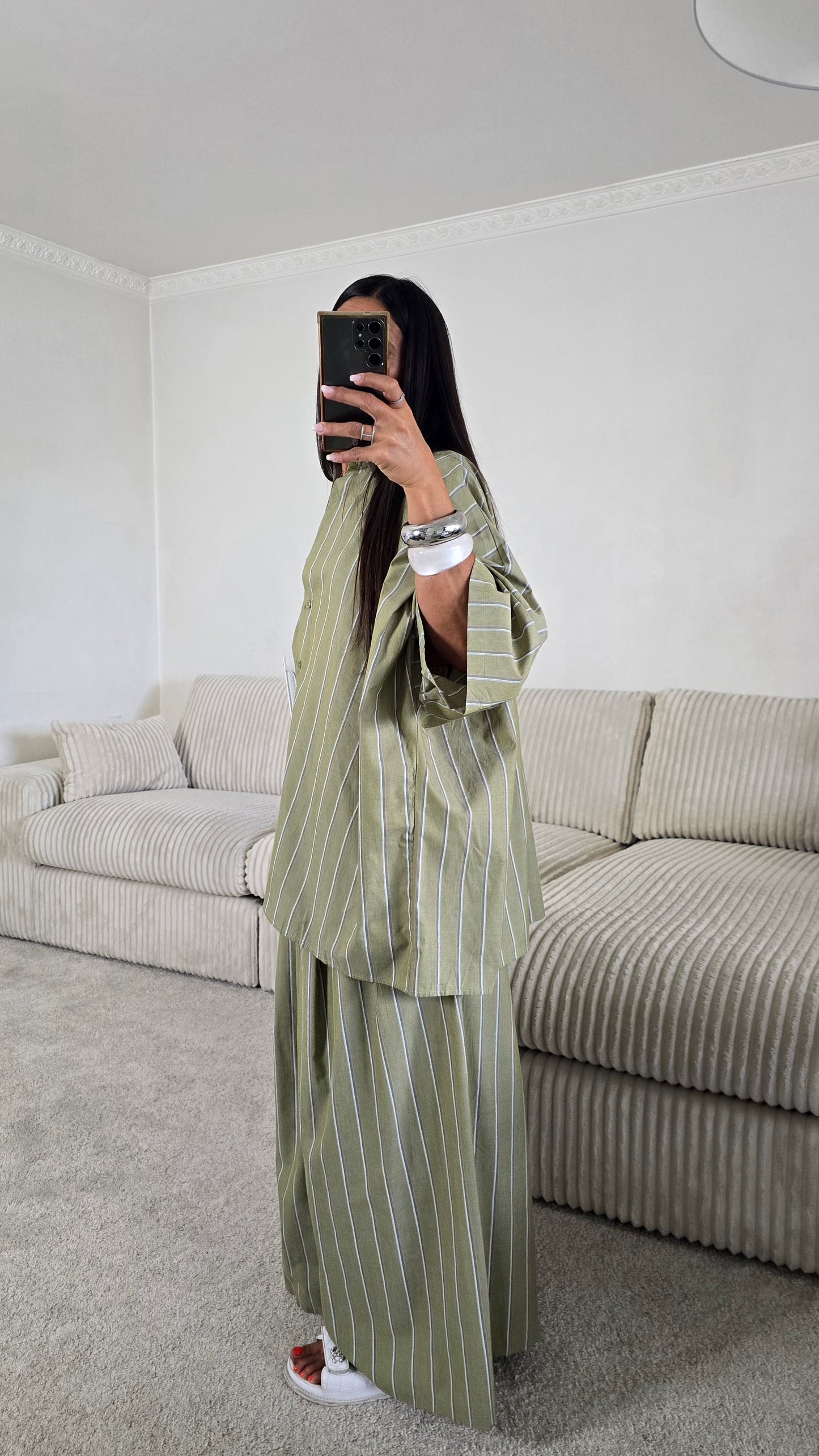 Ensemble rayures – kaki sauge