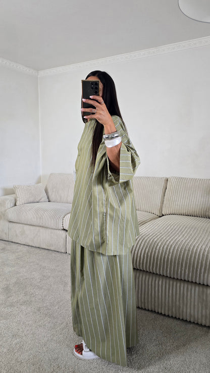 Ensemble rayures – kaki sauge