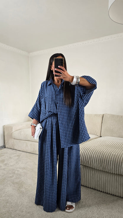Ensemble oversize bleu à carreaux vichy