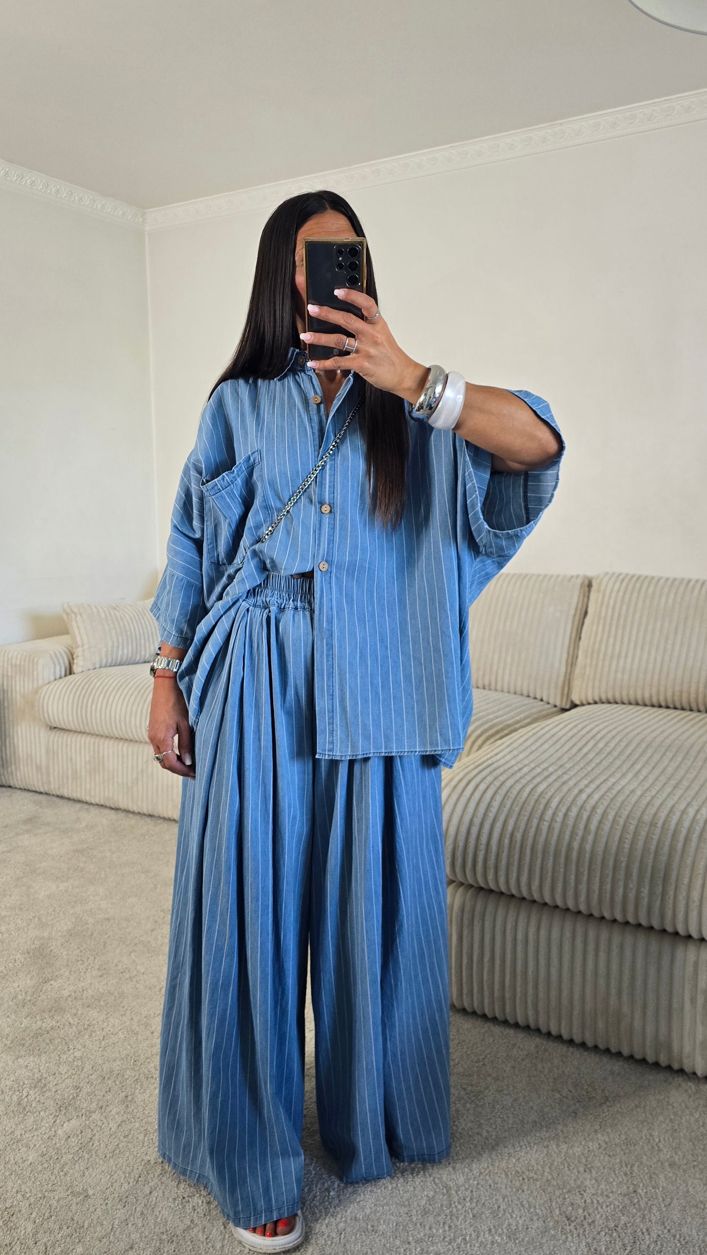 Ensemble esprit japanisant – bleu denim rayé
