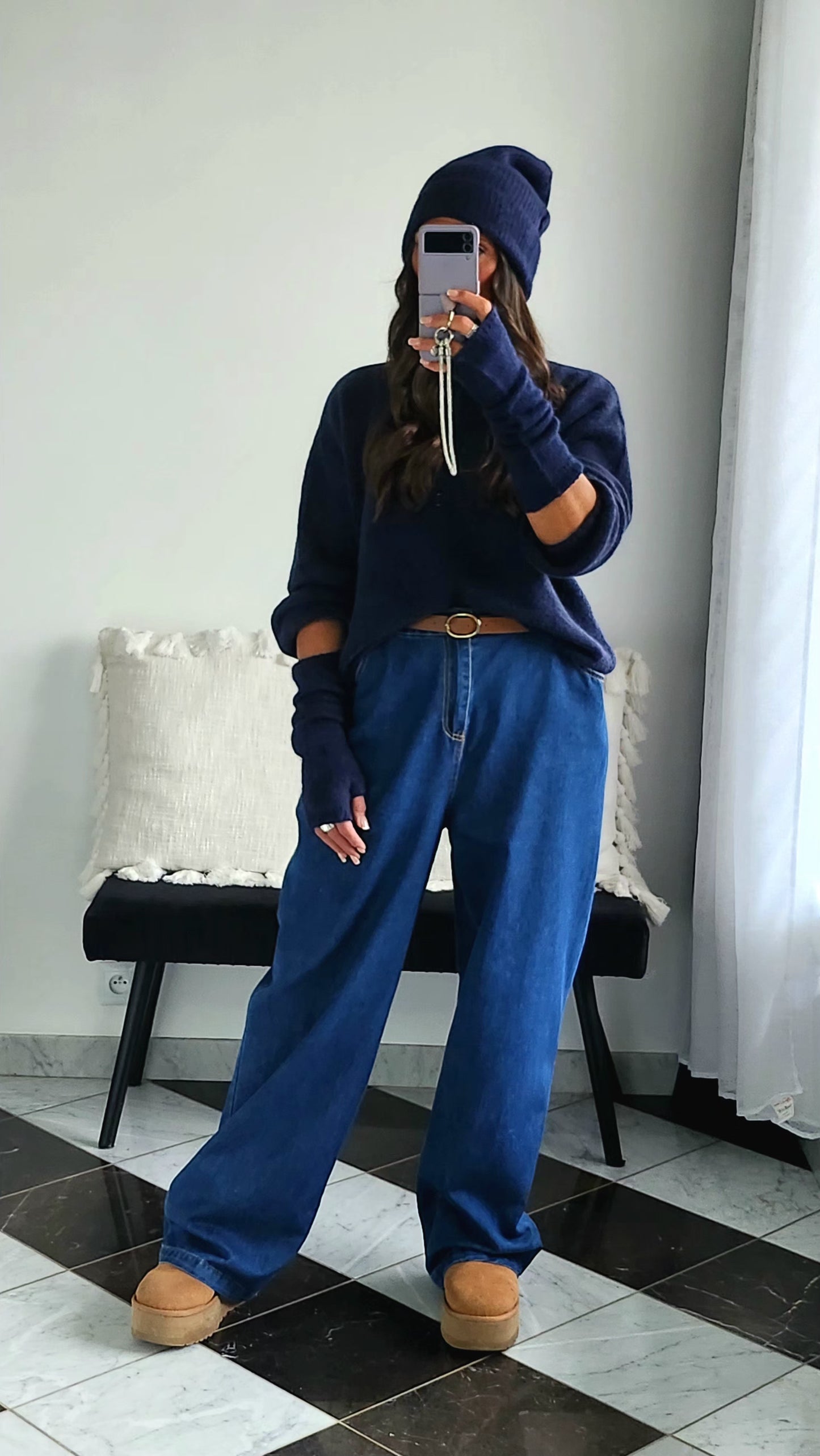 Mitaines Longues Baby Alpaga Bleu Marine