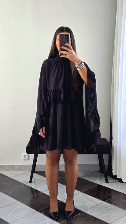 Robe Cape Volants – Noir Intense