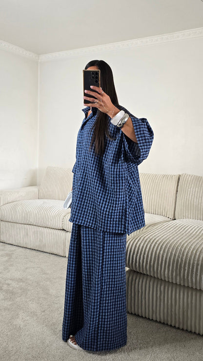 Ensemble oversize bleu à carreaux vichy