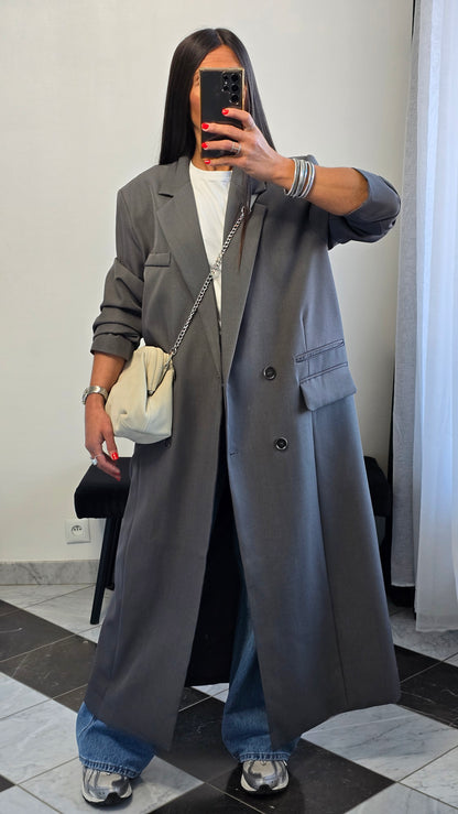 Blazer long oversize gris – coupe signature SOÉLA