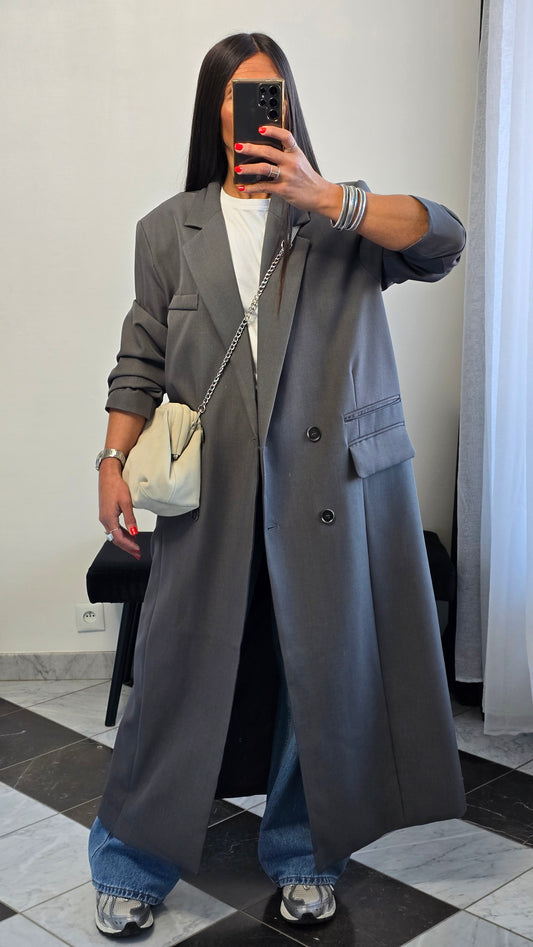 Blazer long oversize gris – coupe signature SOÉLA