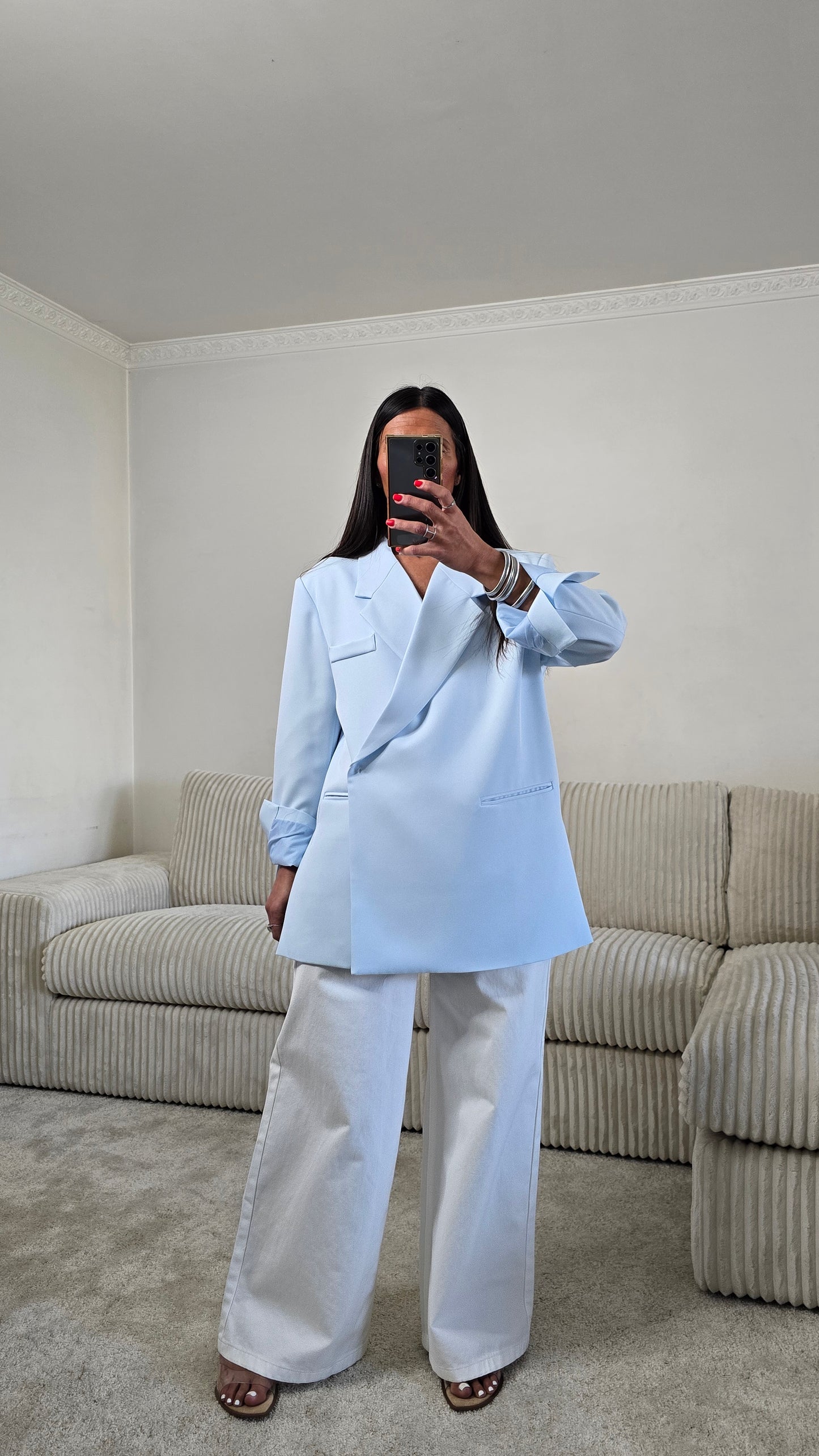 Blazer croisé oversize bleu ciel