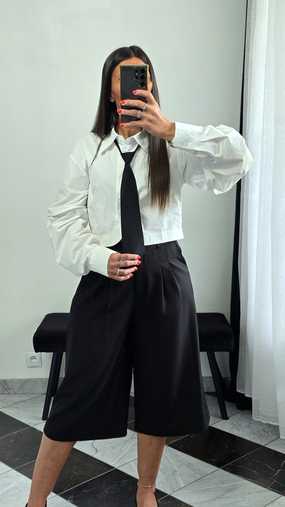 Chemise crop avec cravate amovible – blanc